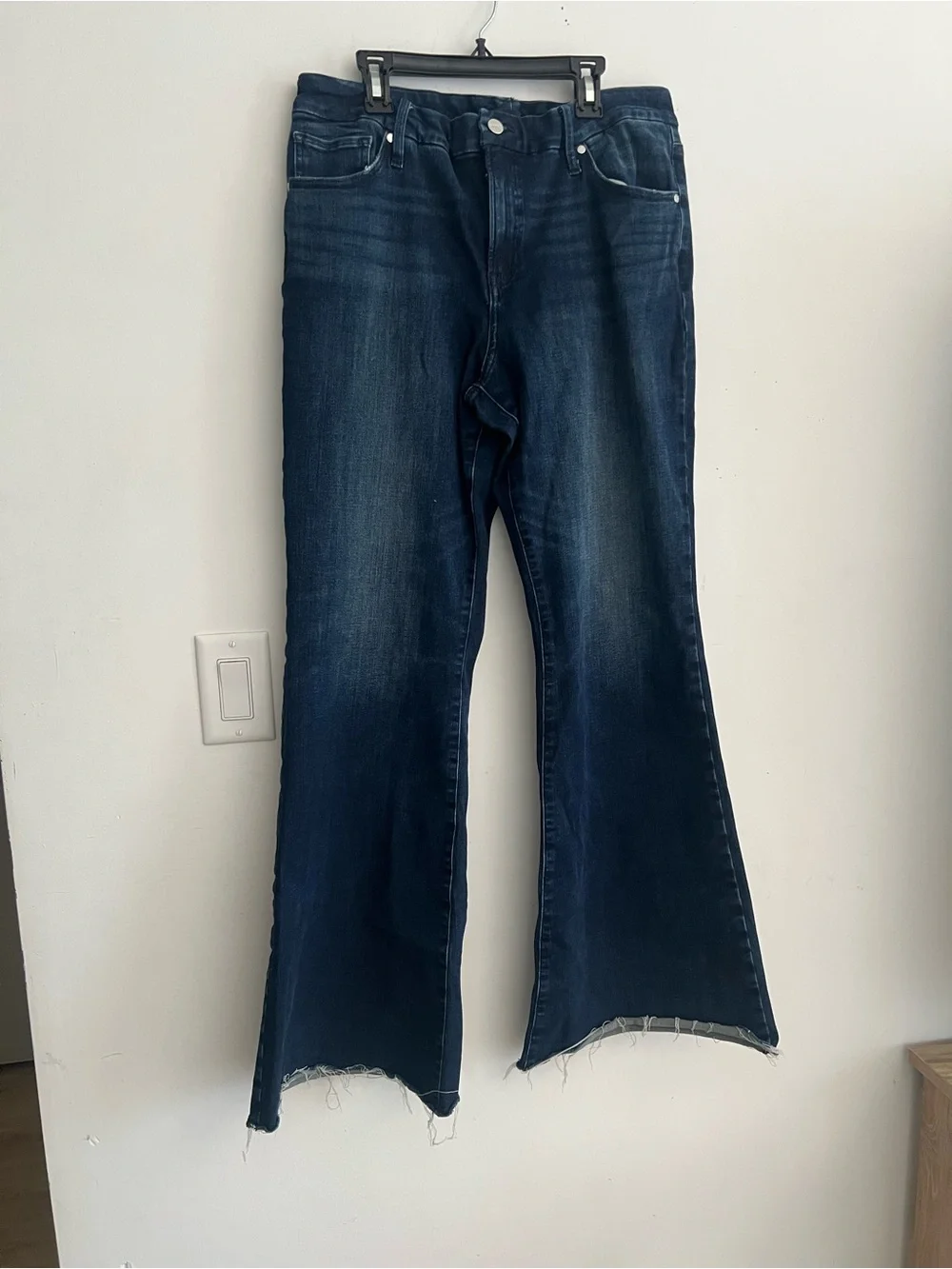 Express 70s Flare Jeans Women’s Large 12/14/16 Mid Rise FlexX Hyper Stretch Raw